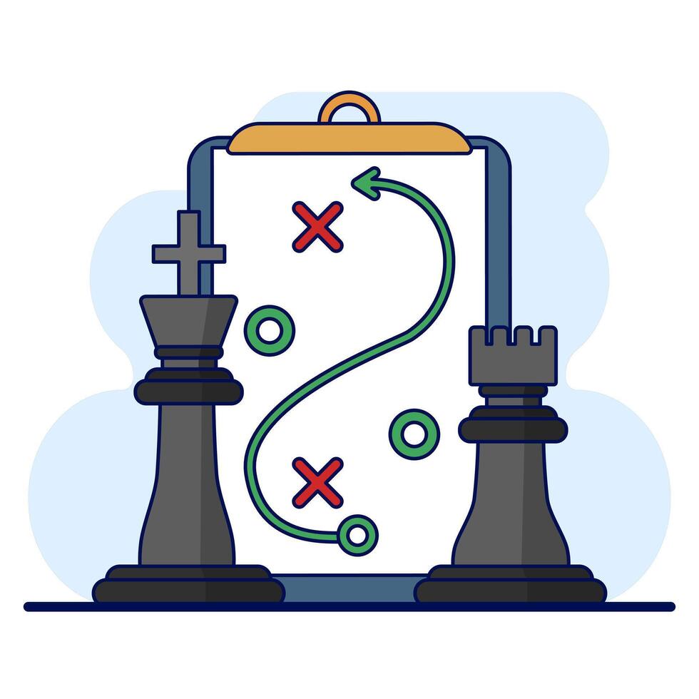 Business plan concept, marketing strategy illustration. Clipboard and chess knight icon. for Website Banners, Advertising and Marketing Materials, Online Advertisements, Business Presentations, etc. vector