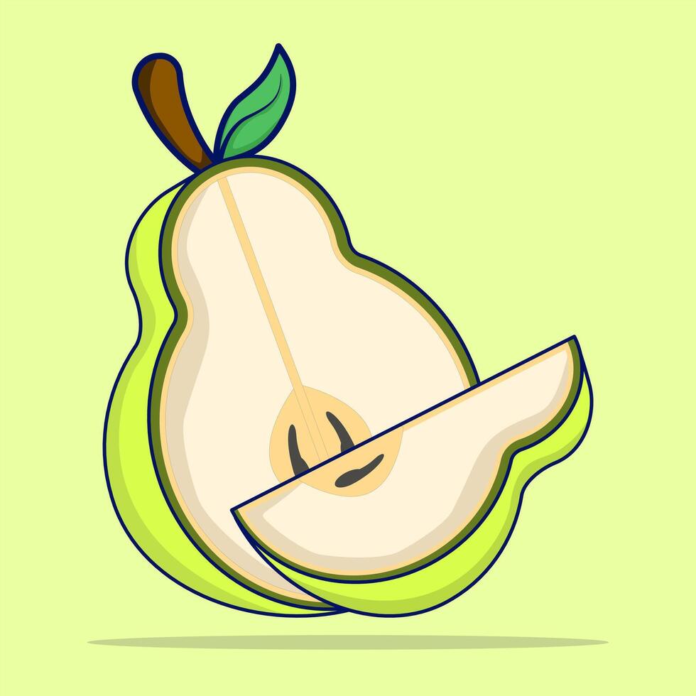 Pear Fruit Cartoon. Ripe sweet fruit. Isometric illustration with glare and shadow. Natural dessert, ready to eat. Colorful modern icon for web design. vector