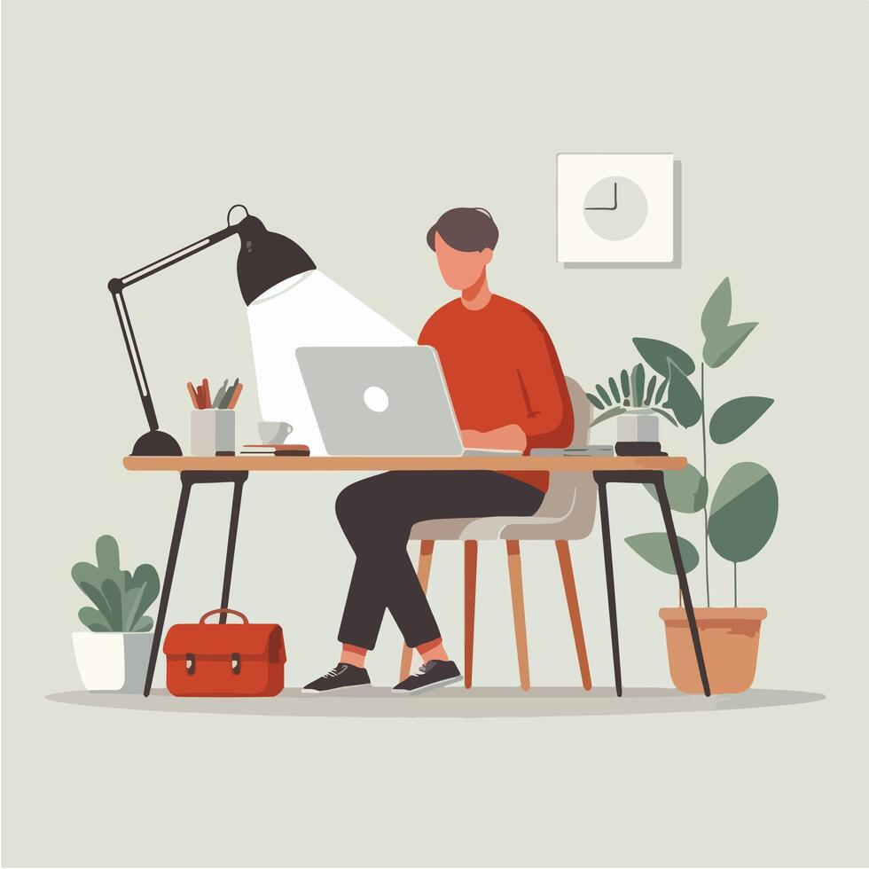 illustration of freelancer working on laptop. work from home concept. productivity vector