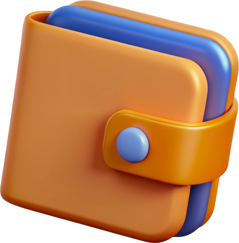 Orange wallet with blue inside, cut out - stock 3d. png