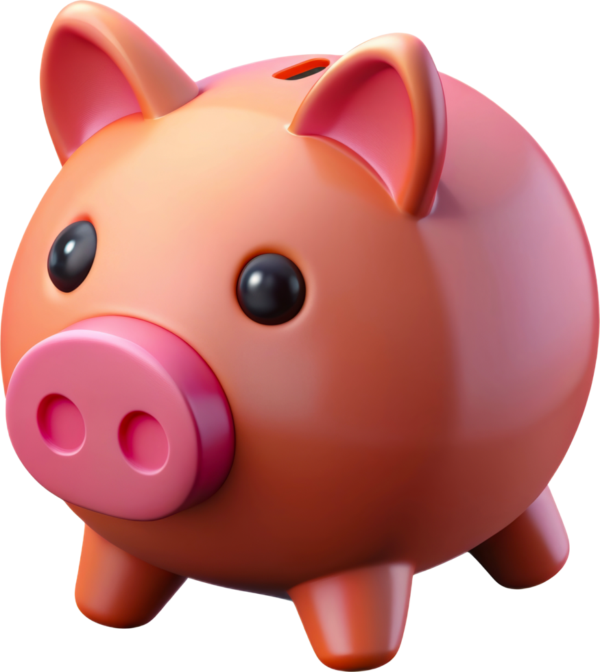 Cute piggy bank illustration, cut out - stock 3d. png