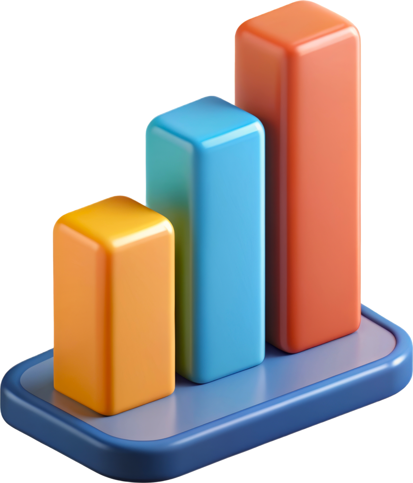 3D colorful bar chart for data visualization, cut out - stock 3d. png