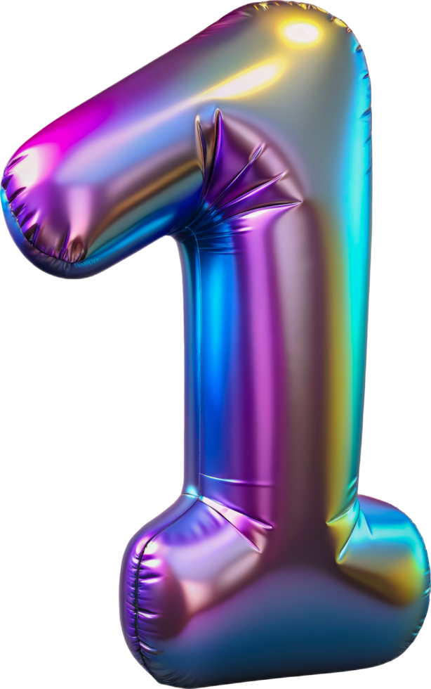 Rainbow number one balloon, cut out - stock 3d. png