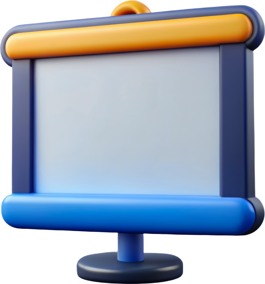3D projection screen with blue and orange frame, cut out - stock 3d. png