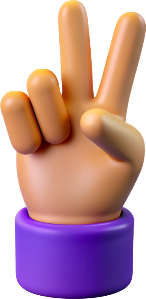 3D victory hand gesture for success and peace, cut out - stock 3d. png