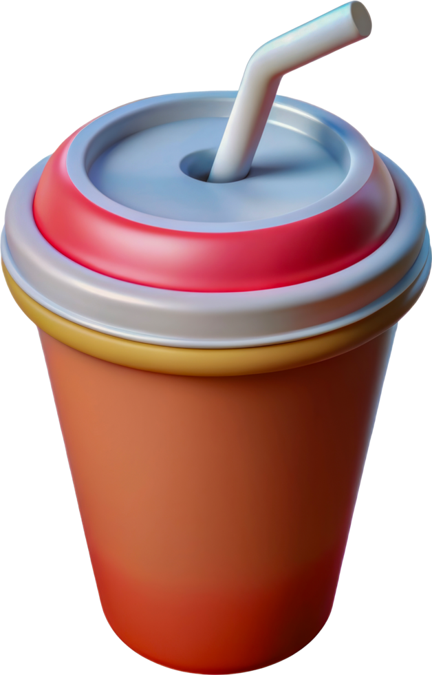 3D fast food drink cup with straw, cut out - stock 3d. png
