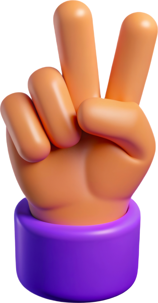 3D peace sign hand gesture for victory, cut out - stock 3d. png