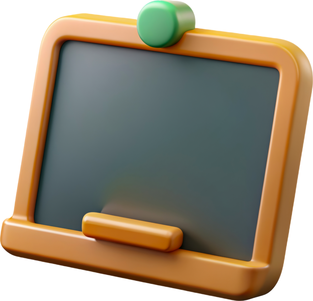 3D chalkboard with green clip and wooden frame, cut out - stock 3d. png