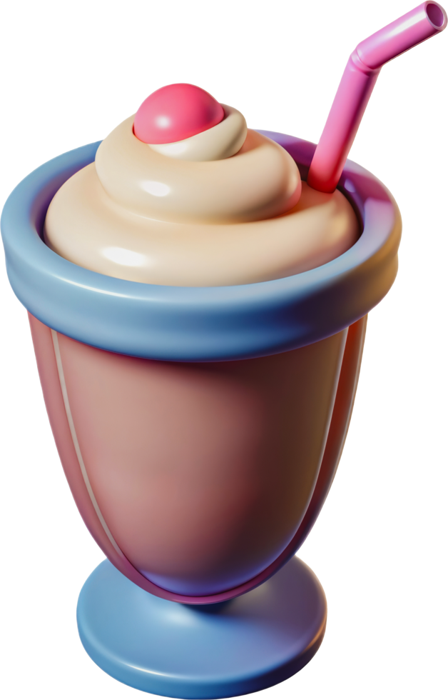 3D milkshake with straw and whipped cream, cut out - stock 3d. png