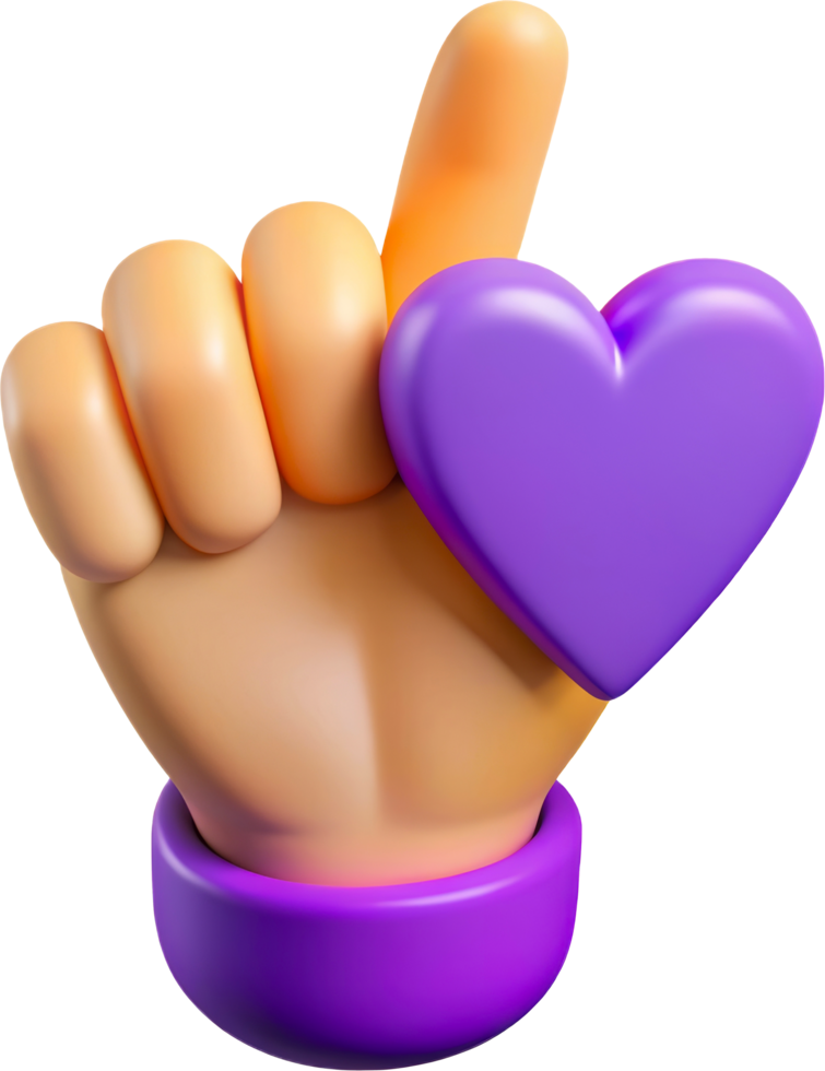 3D finger heart hand gesture for love and appreciation, cut out - stock 3d. png