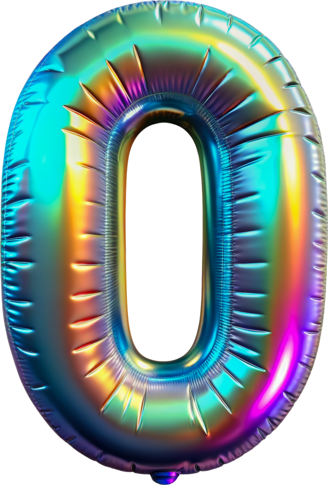 Rainbow number zero balloon, cut out - stock 3d. png