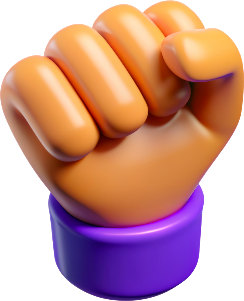 3D fist hand gesture for power and solidarity, cut out - stock 3d. png