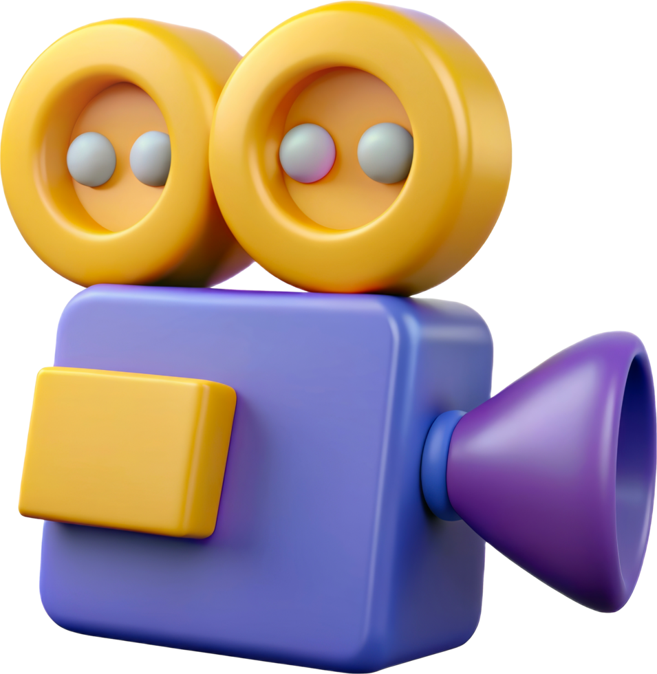 3D purple and yellow camera for recording, cut out - stock 3d. png