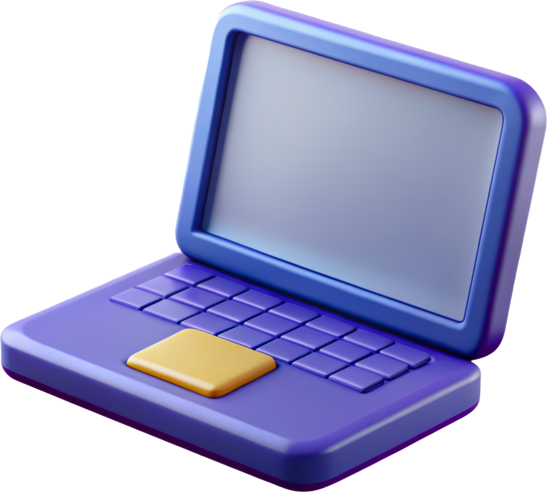 3D laptop with blue body and yellow touchpad, cut out - stock 3d. png