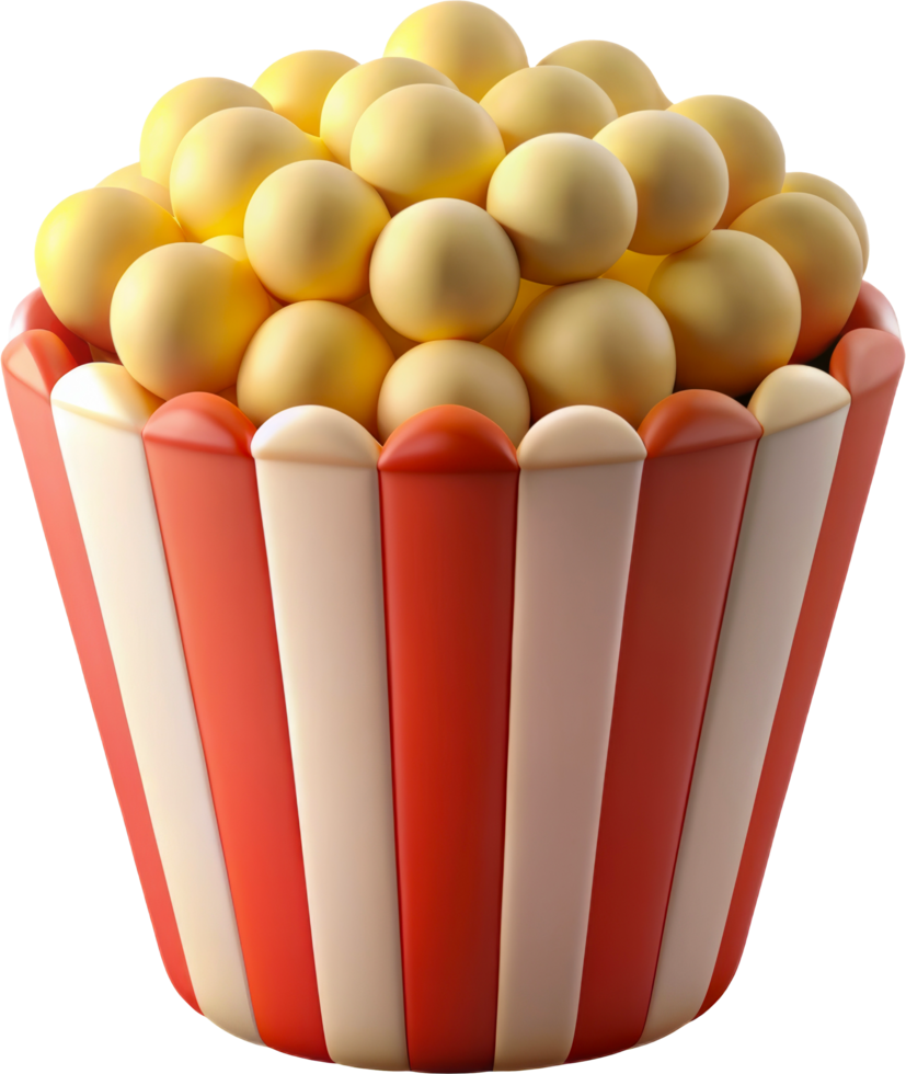 3D popcorn bucket with yellow popcorn, cut out - stock 3d. png