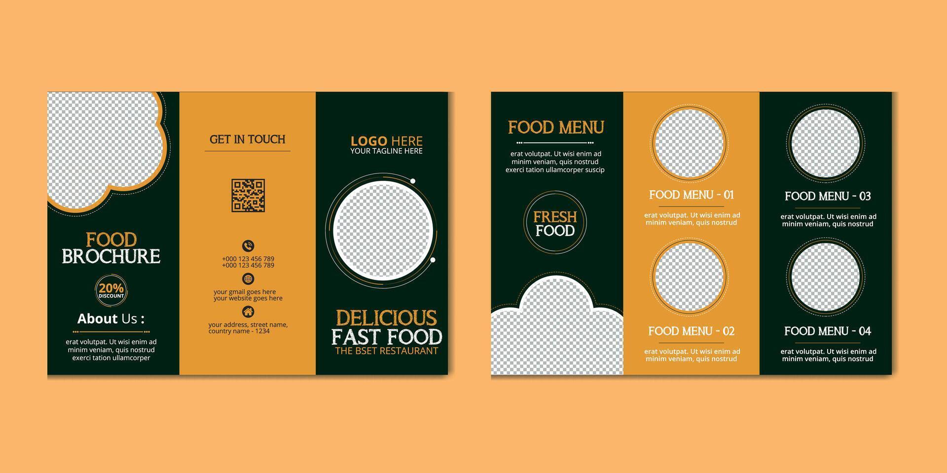 Creative Restaurant Food Service Trifold Menu Brochure Design Template vector