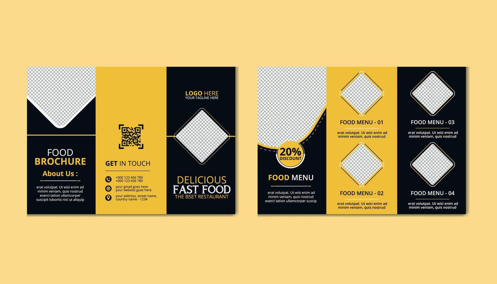 Creative Restaurant Food Service Trifold Menu Brochure Design Template vector