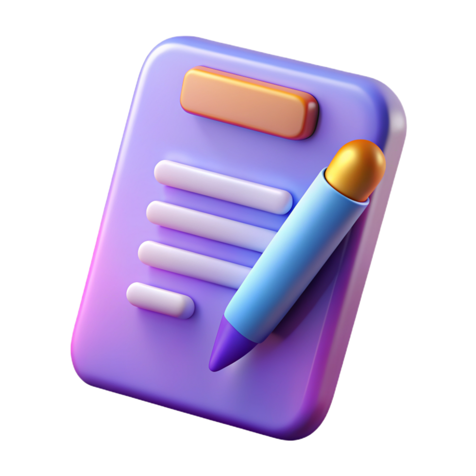 3D homework icon 3D paper and pen symbol 3D homework symbol png
