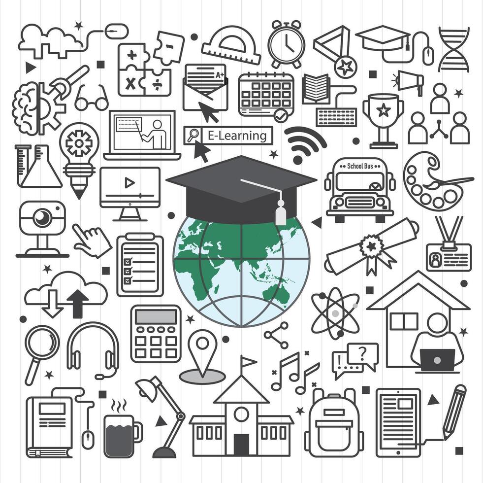 Online Education Line Icon Set. Online School Icon Set. vector