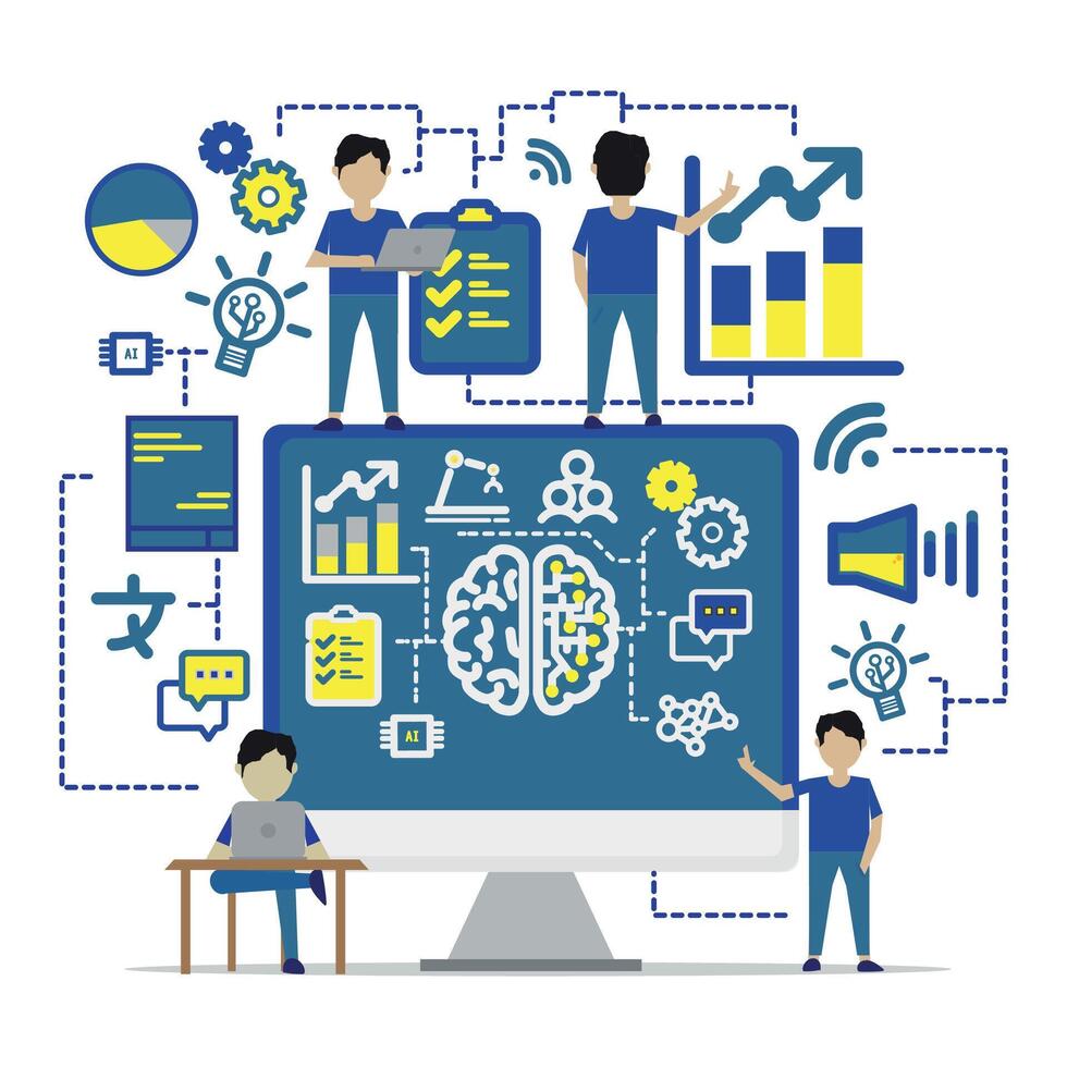 Flat Illustration Design in the age of AI Theme vector