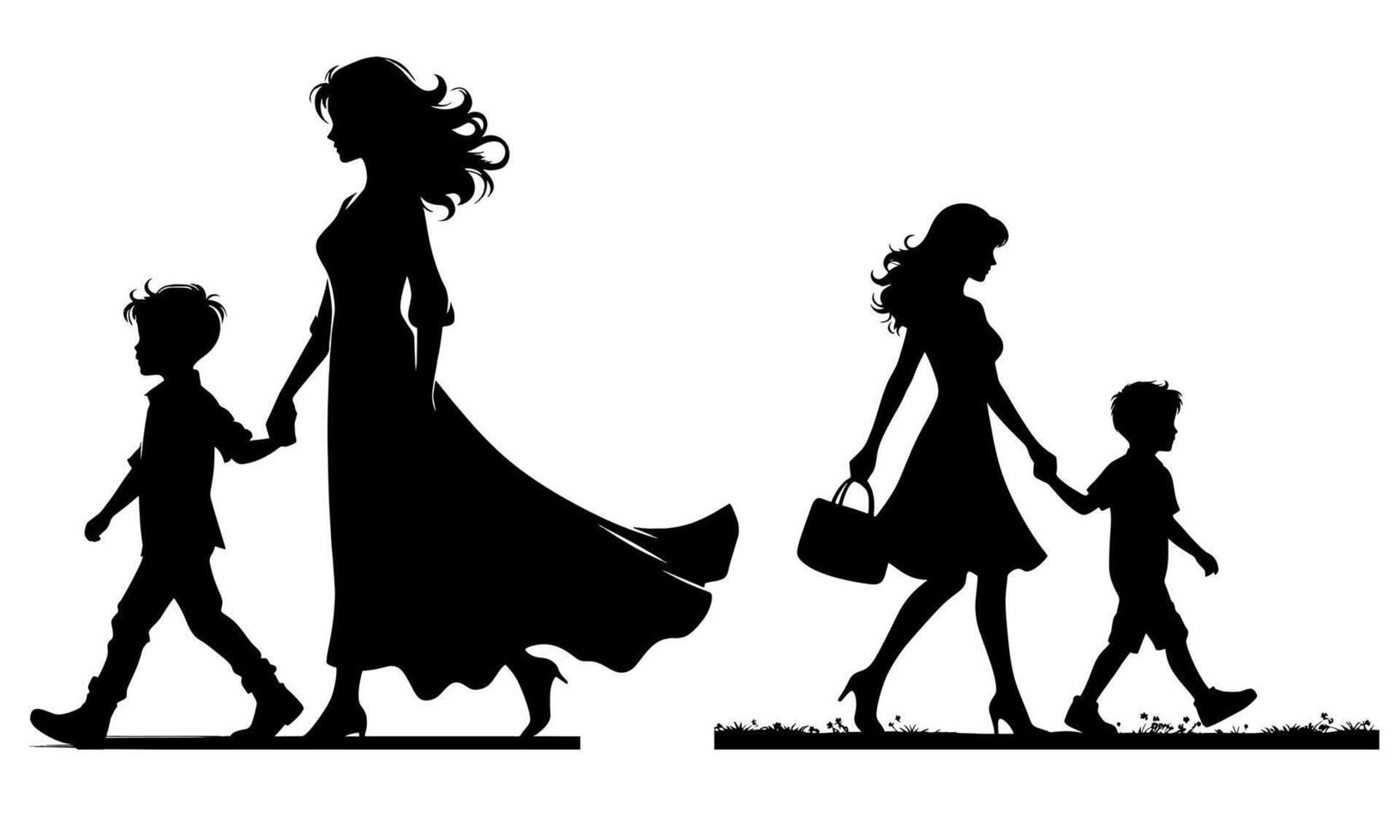 happy mothers day Mom and child outline silhouette vector