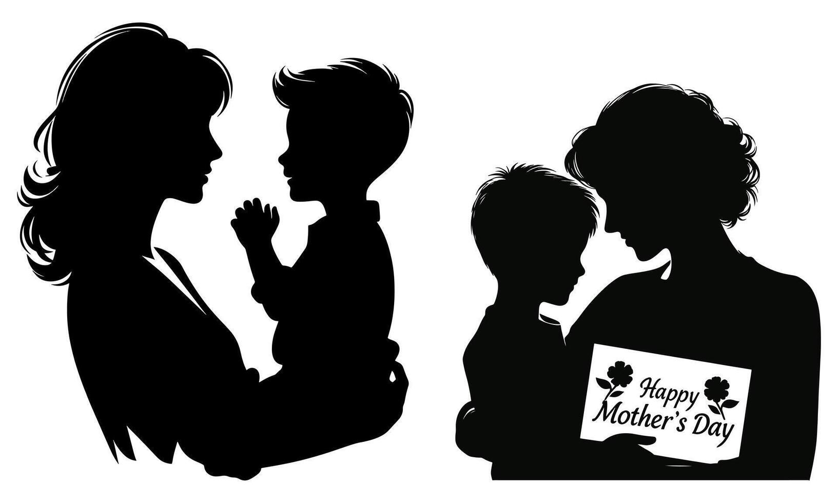 happy mothers day Mom and child outline silhouette vector