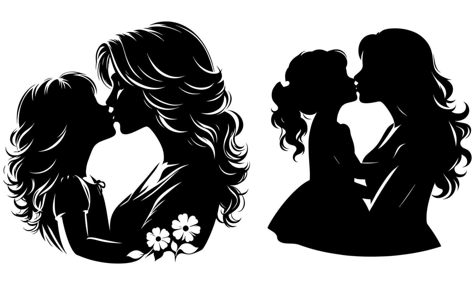 happy mothers day Mom and child outline silhouette vector