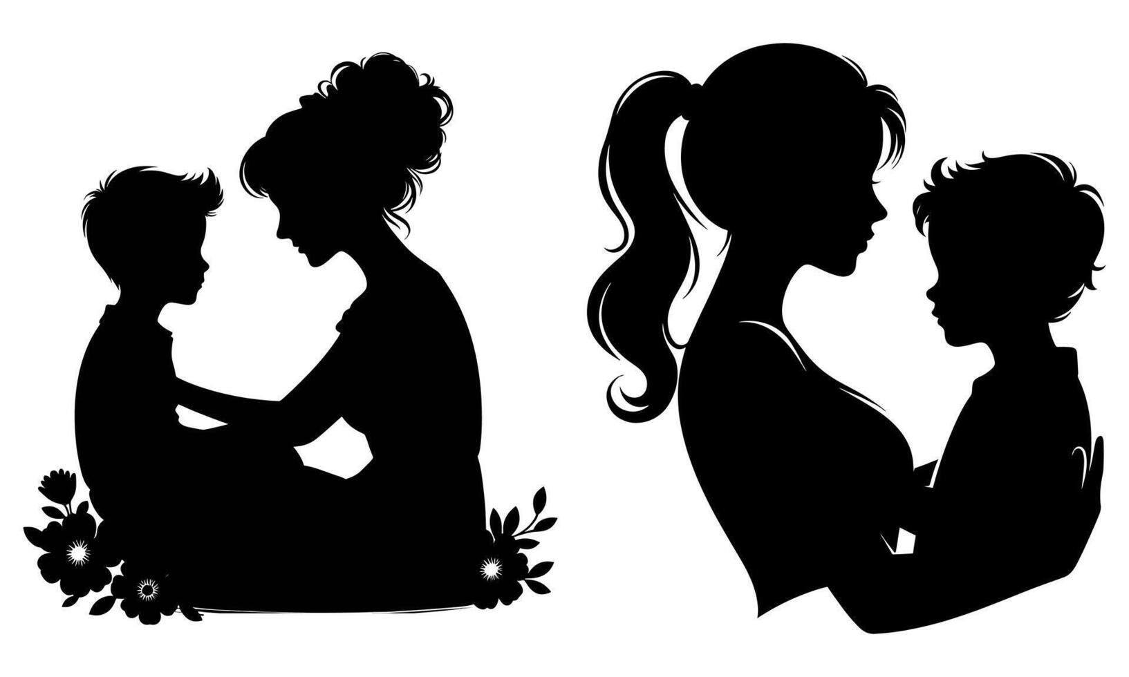 happy mothers day Mom and child outline silhouette vector