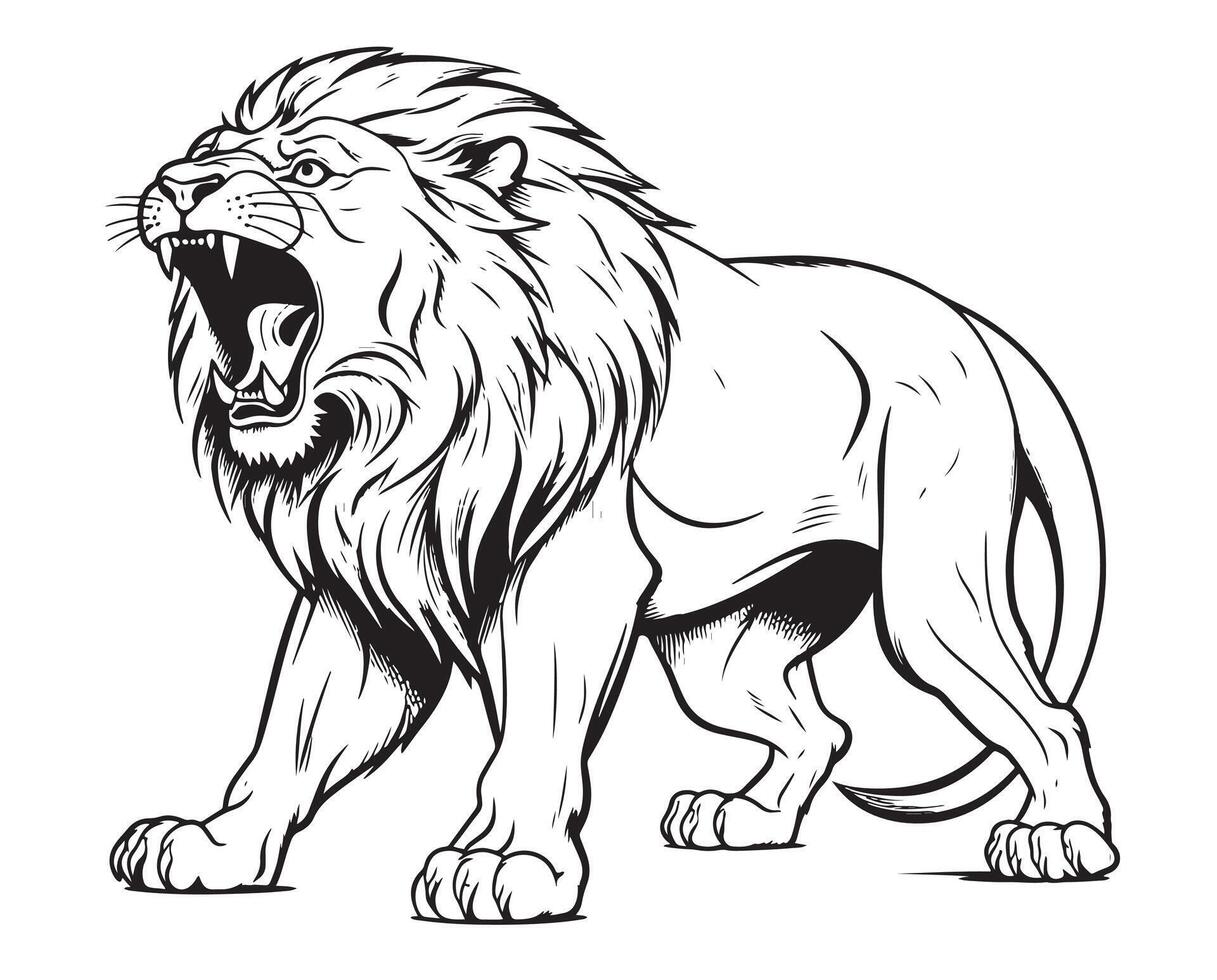 Roaring lion full size sketch hand drawn vector