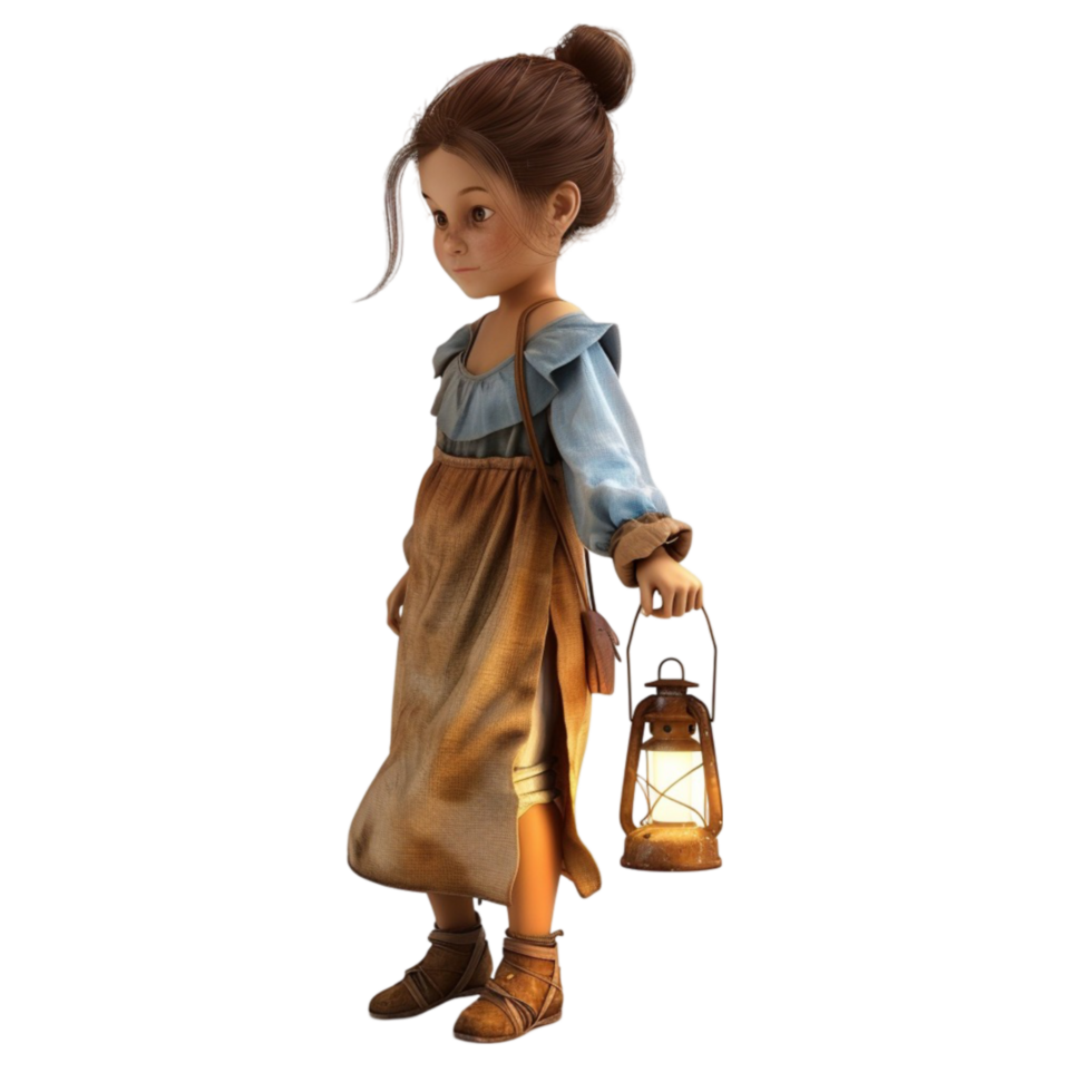 Little Girl Holding Lantern in Field AI-Generative png