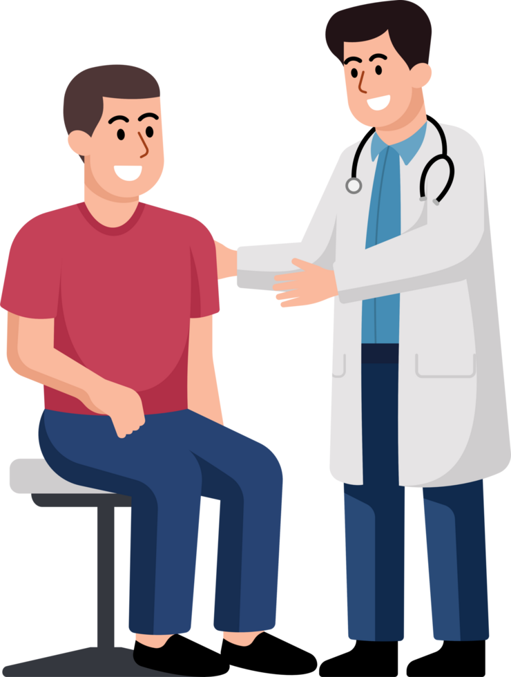 A man is sitting on a chair while a doctor is standing next to him png