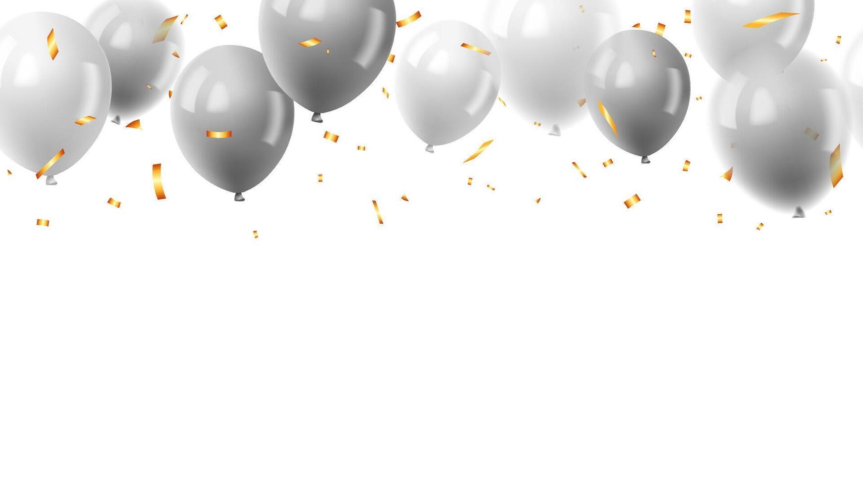 illustration of silver balloons and confetti celebration. background template for greeting and festival vector