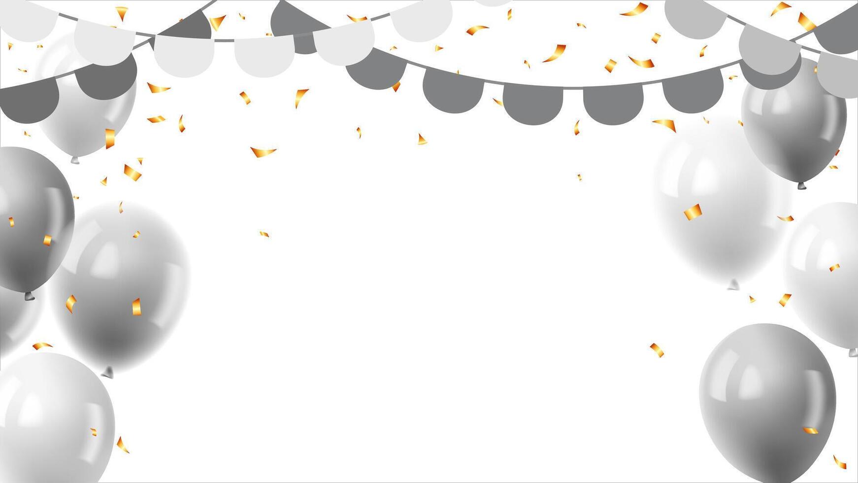 Banner, card, frame with bunting garland paper flag, balloon and confetti vector