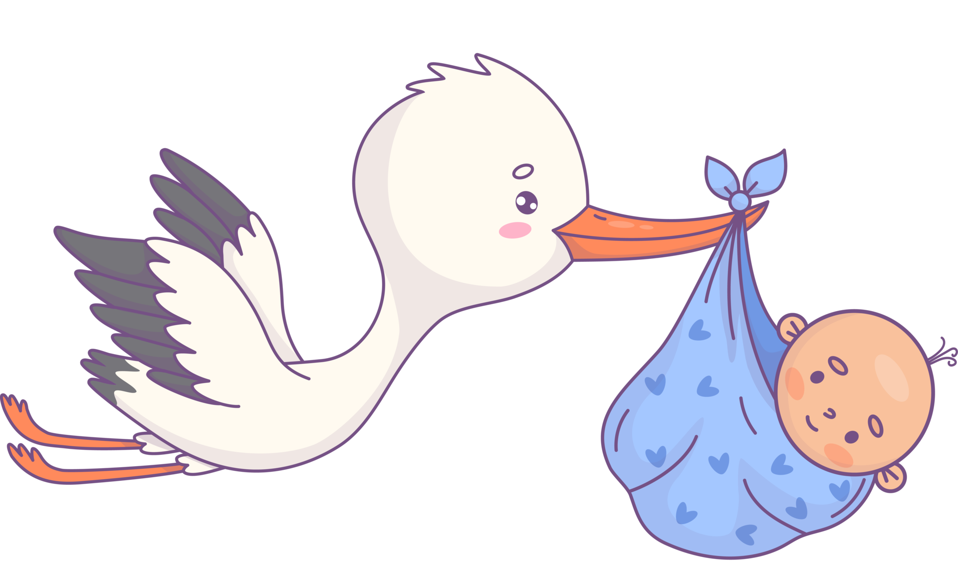 Cute stork with newborn baby boy 46894229 png