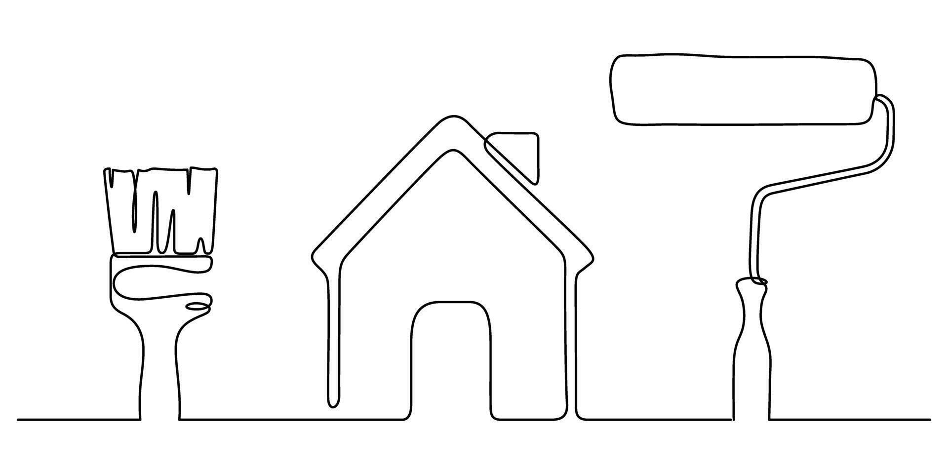 working tools painter craftsman top view continuous line vector
