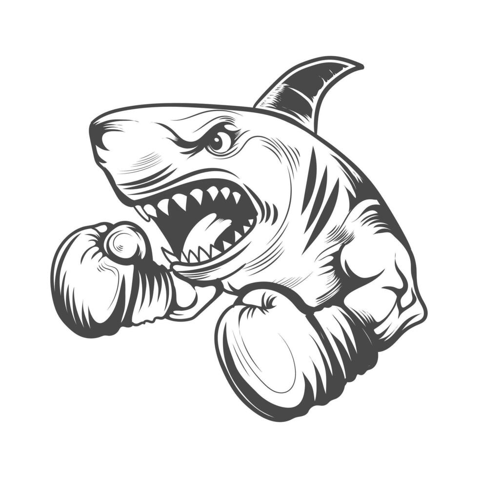 Angry Boxing shark ready for fight design vector