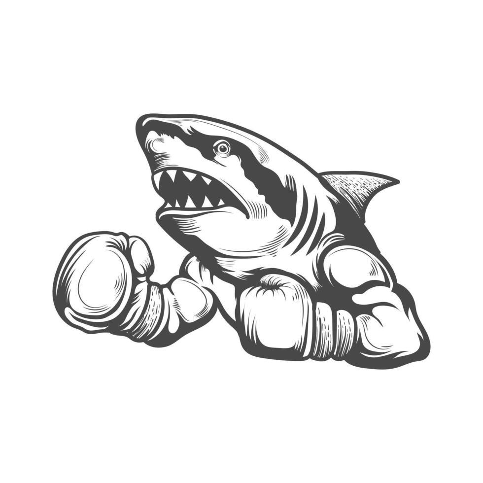 Boxing gloves in hand a shark head design vector