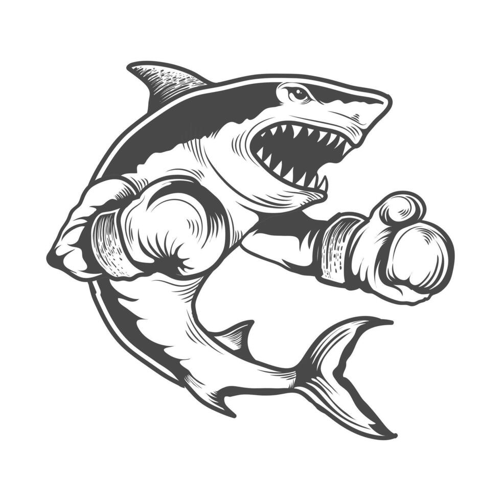 A shark ready for boxing black and white element vector