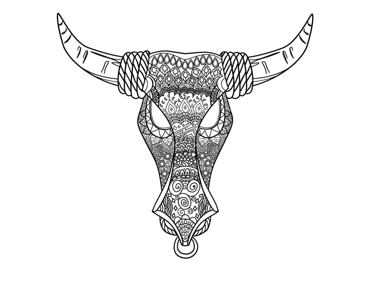 bull head black and white coloring page isolated on white vector