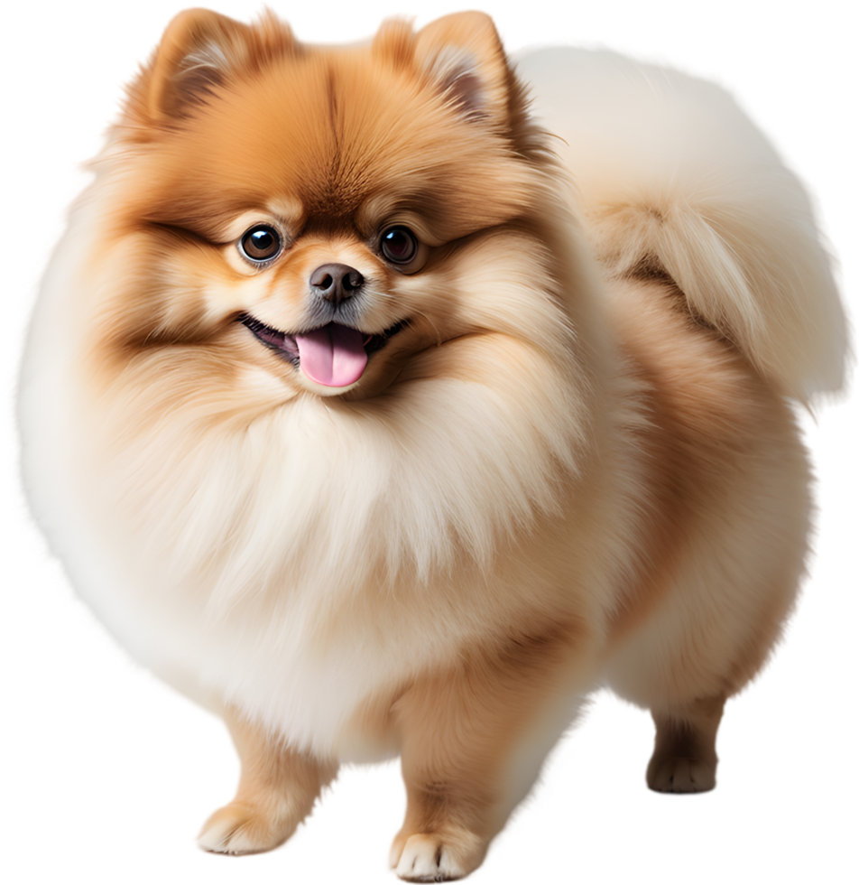 Adorable fluffy Pomeranian puppy melts hearts instantly. AI-generated. png