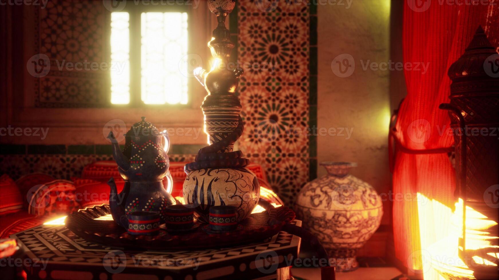 A table with vases on it in a room photo
