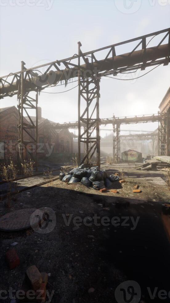Devastated Factory Building in Neglected Urban Area, vertical photo