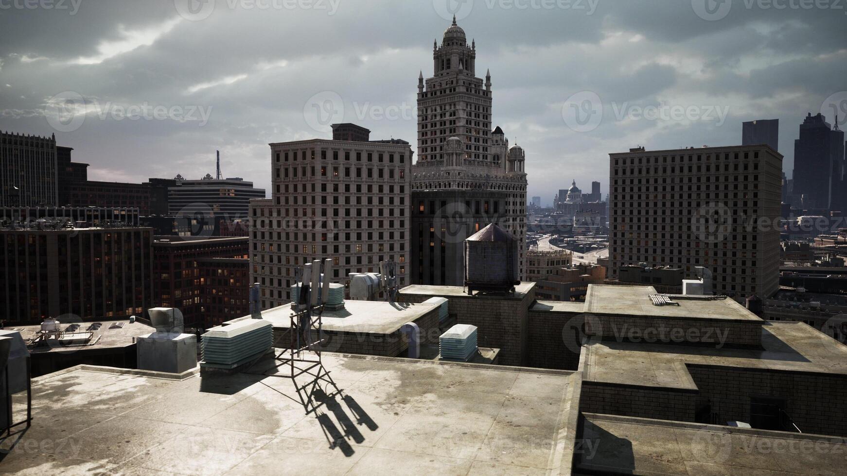 An expansive perspective of the New York City skyline as seen from the rooftops photo