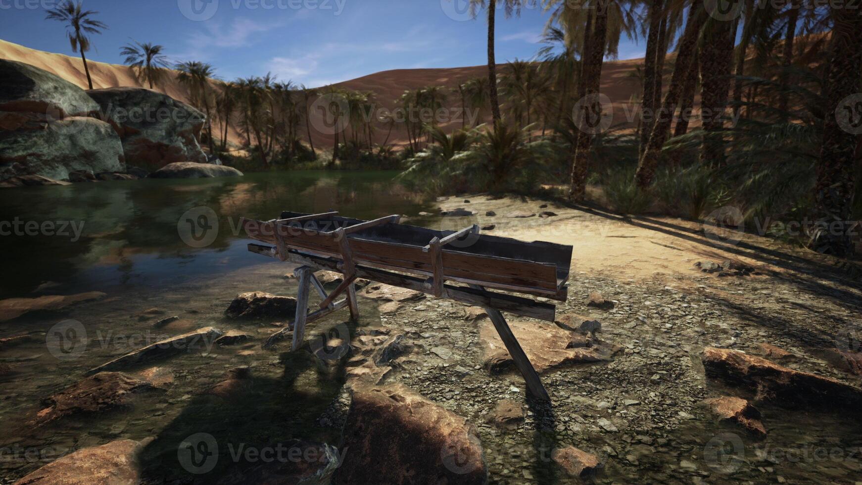 An old wooden Dredge in desert oasis photo