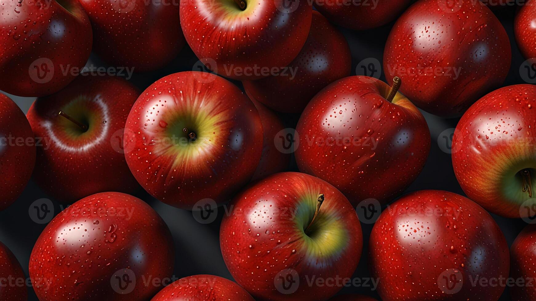Ripe fragrant red apples background, closeup with top view. Concept of fresh fruits, harvesting photo