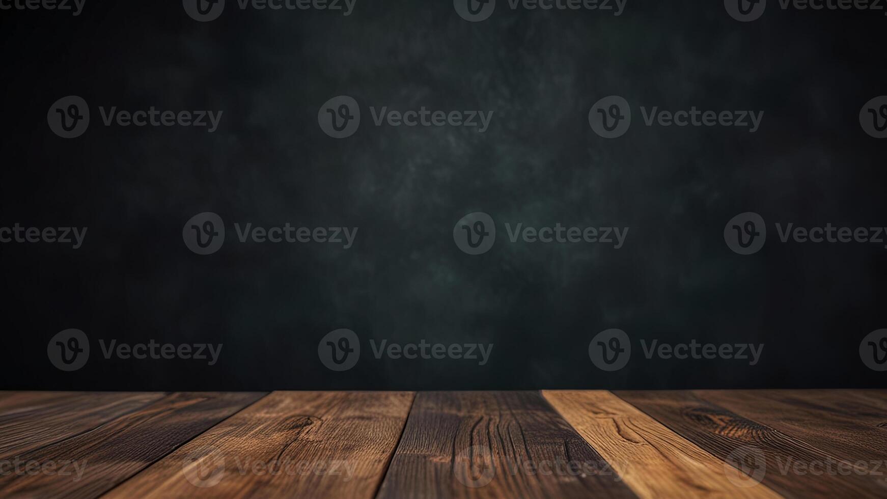 Empty wooden table top on dark background with smoke. Banner with copy space. Template showcase scene for display, montage, advertising product. photo