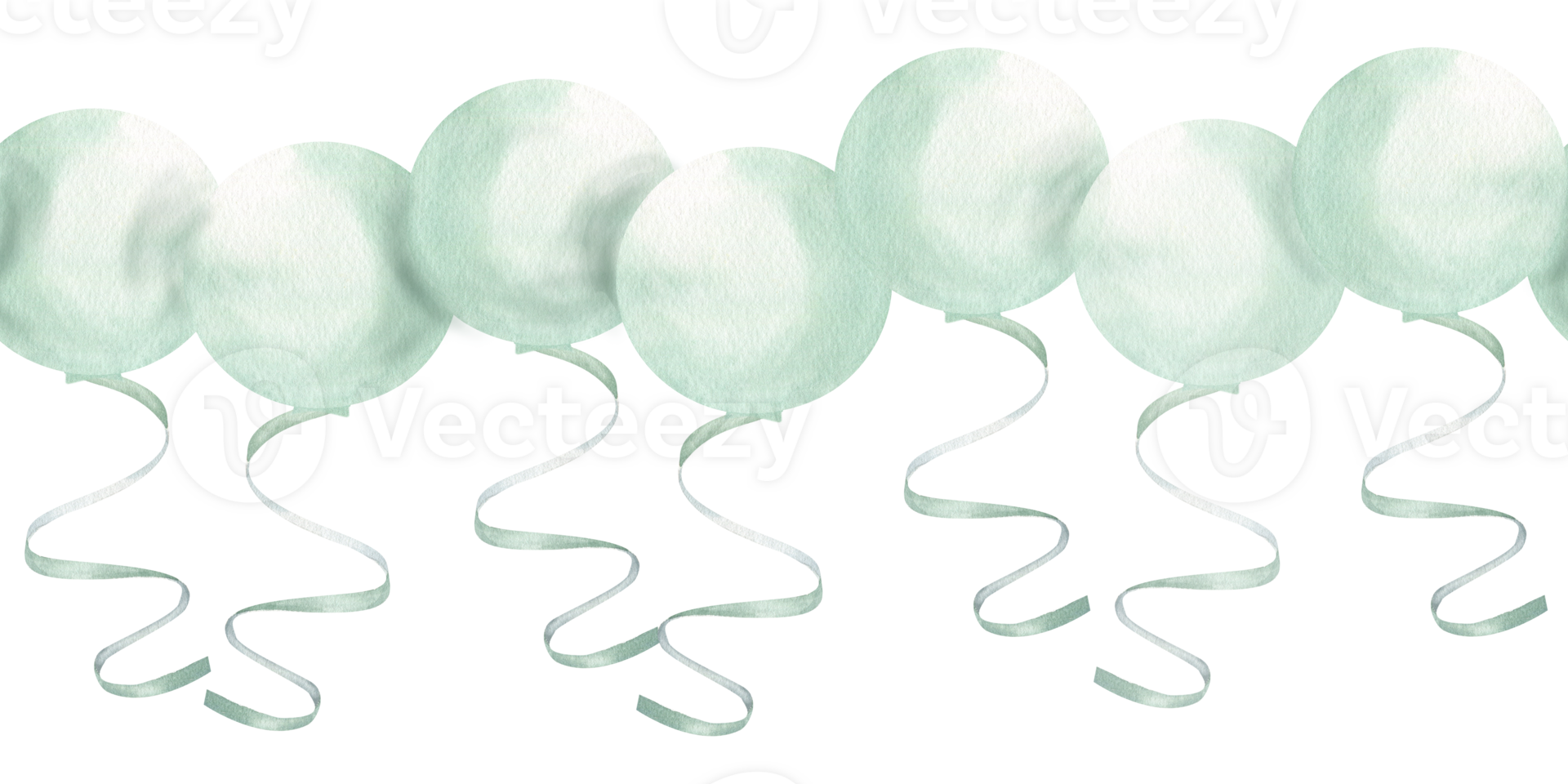 Birthday balloons in pastel mint color seamless border. Hand drawn banner for greeting card, wedding invitation, birthday celebration party design. Flying air balloon for poster, room decoration png