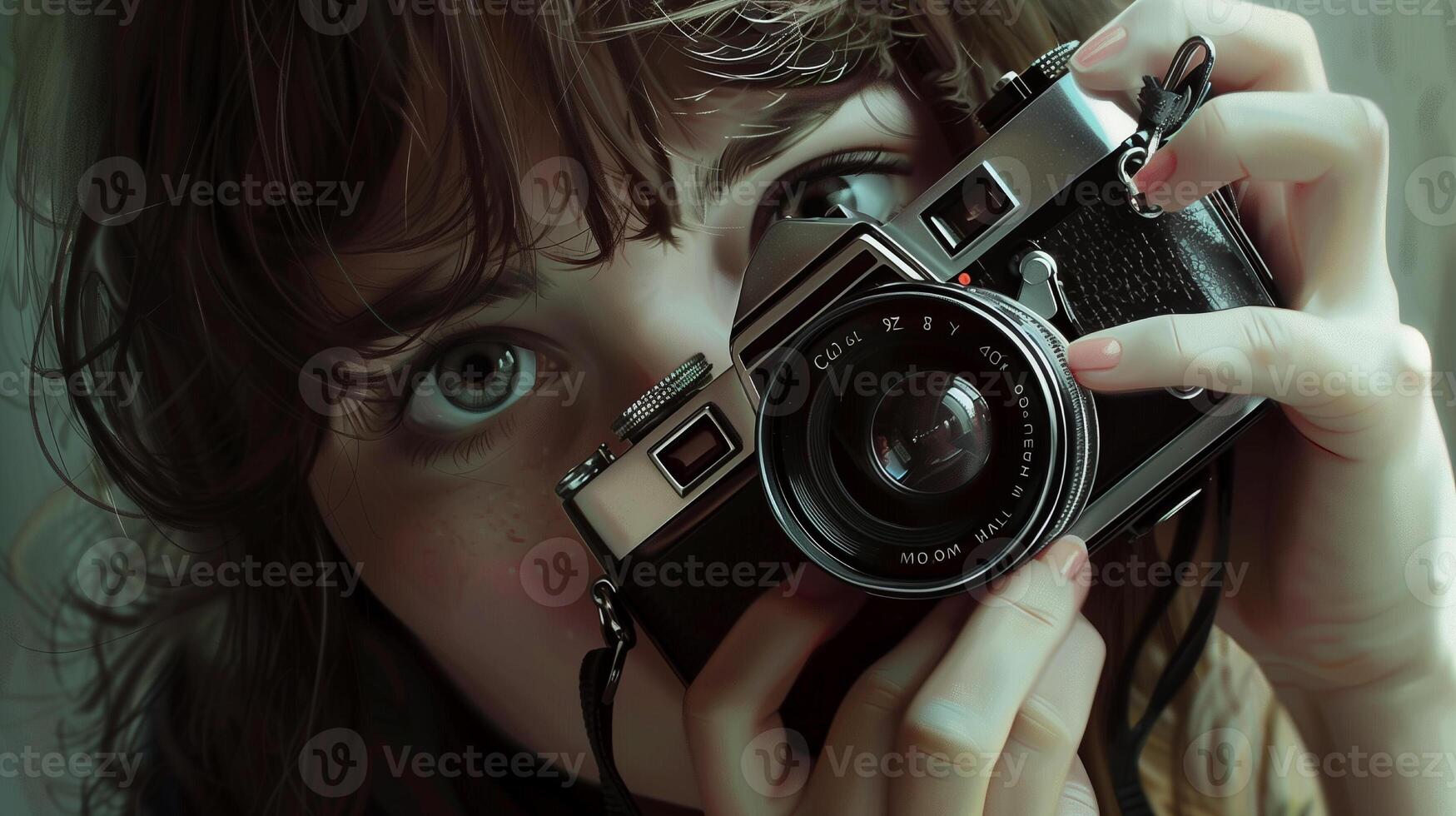 Woman with a camera on a beautiful background for World Photography Day photo