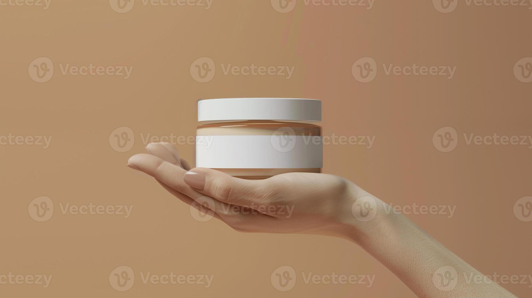 Skincare cosmetics in hand close up mockup on a beautiful natural background photo