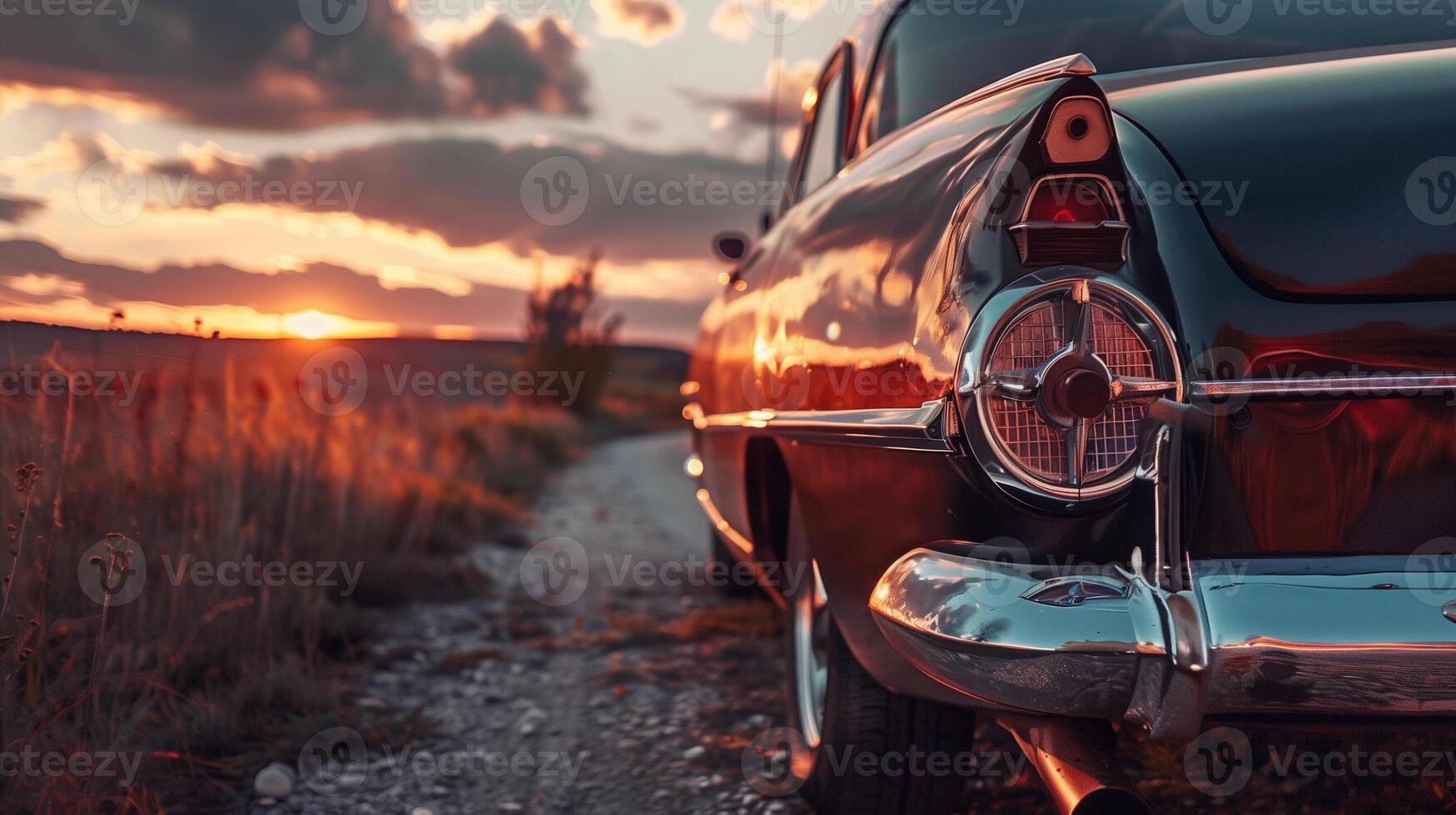 A car with a rear view of the rear hood and headlights on a beautiful background photo